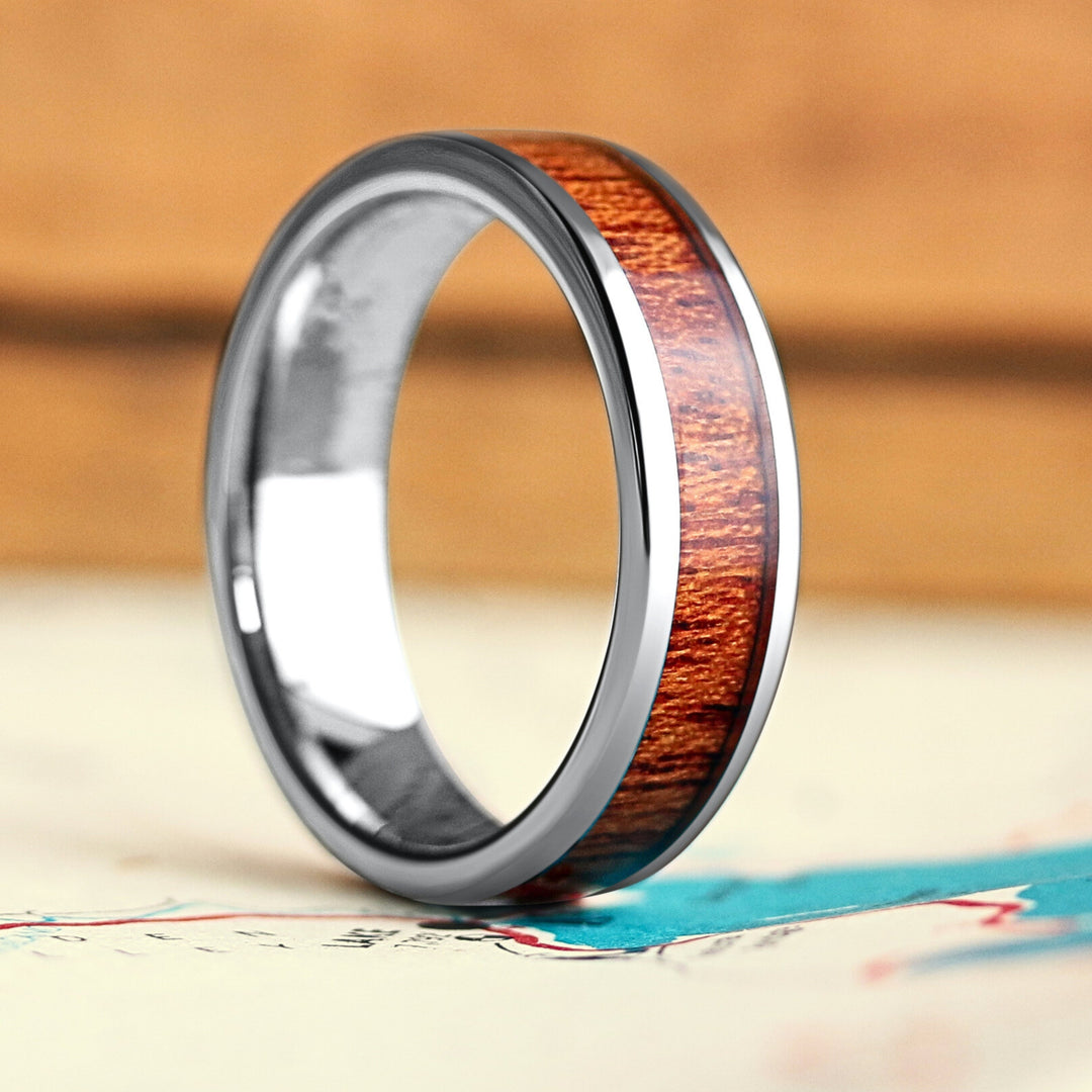 Men's Wedding Band - Silver Tungsten With Koa Wood Inlay: 6mm