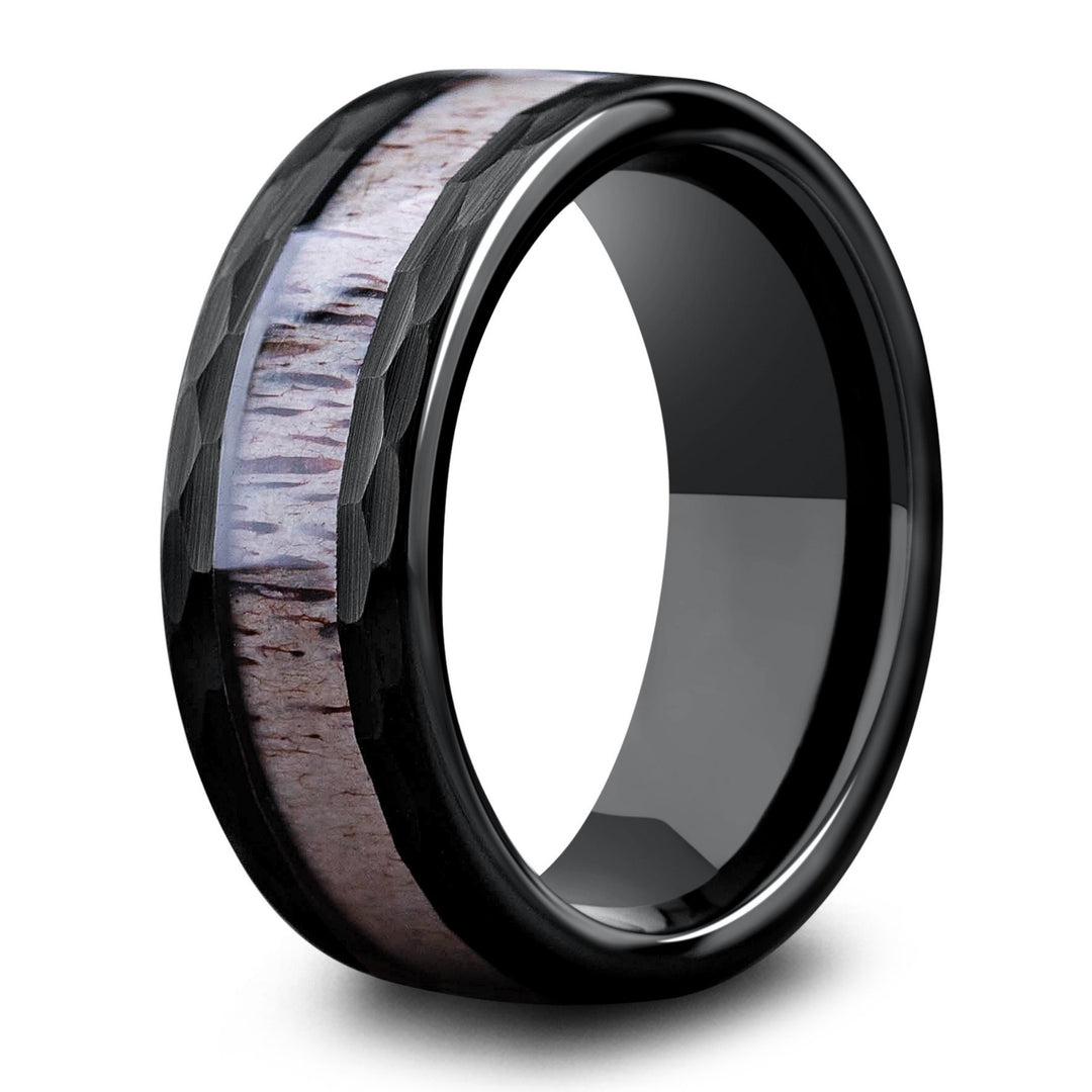 Mens Black Deer Antler Ring